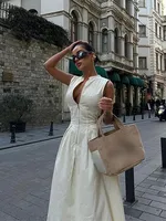 Women Fashion Round Collar Sleeveless Dress 5